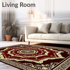 Crimson Golden Sunburst Medallion Rug