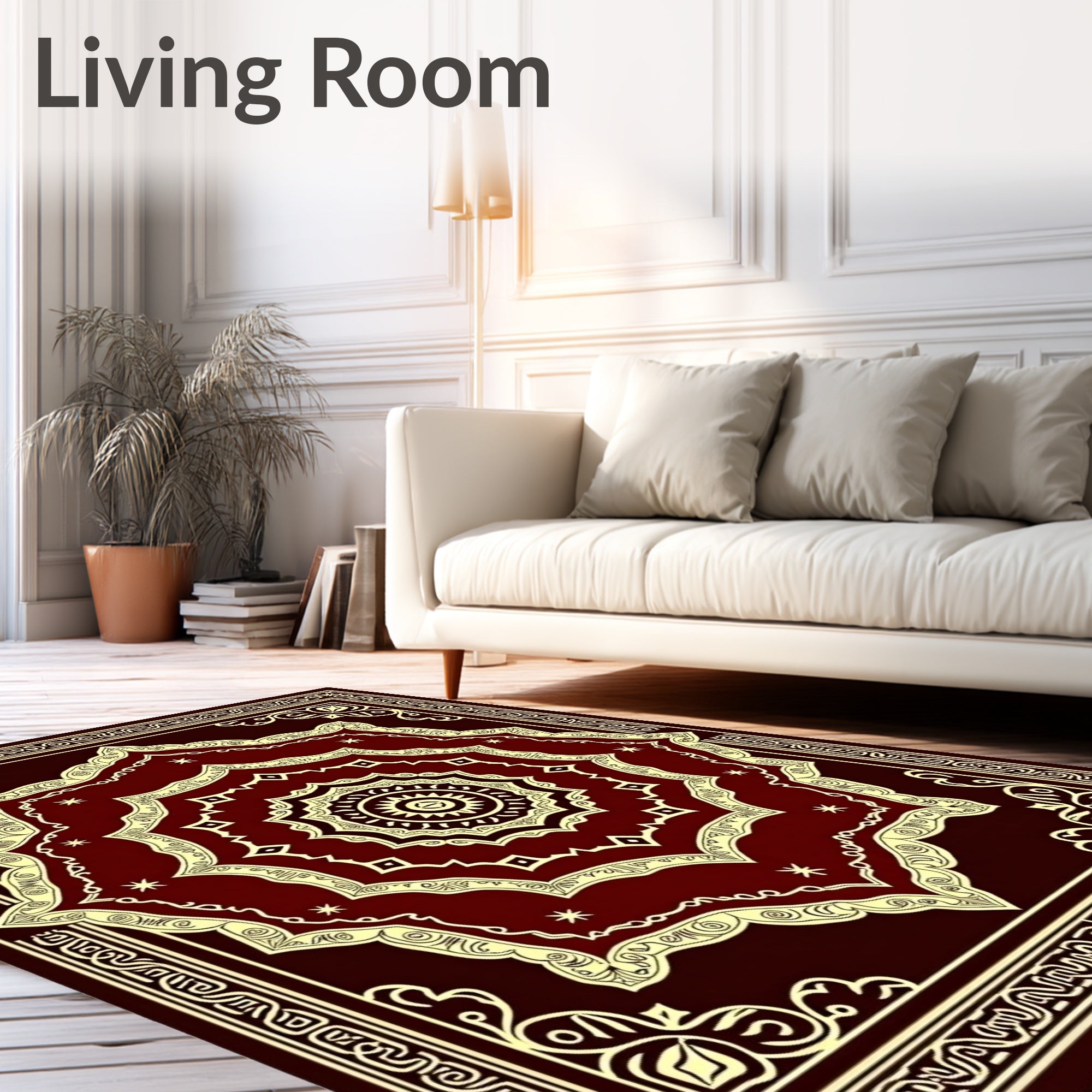Crimson Golden Sunburst Medallion Rug
