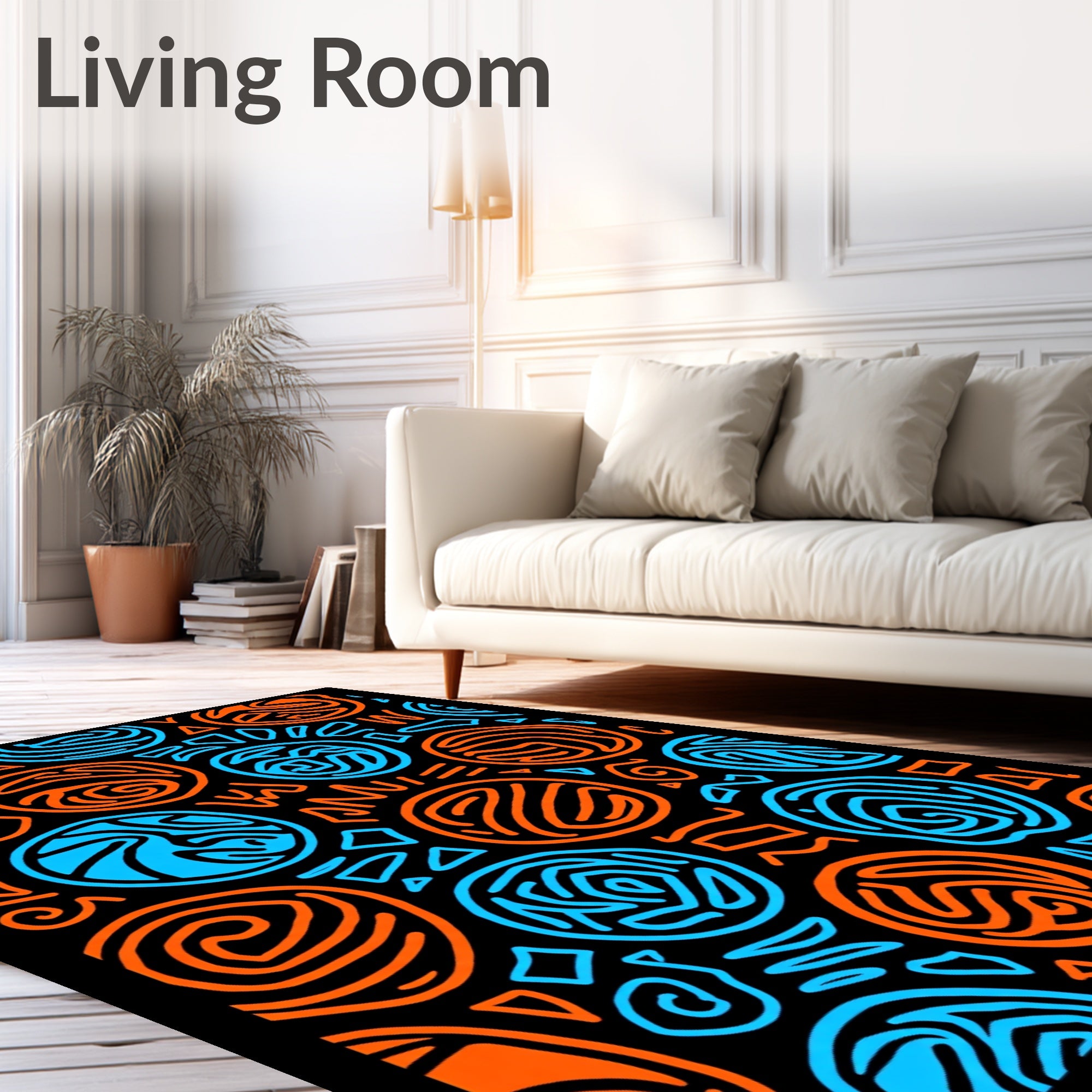 Abstract Orange Blue Sun Circle Rug