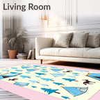Blue Camping Tents And Forest Animals Rug
