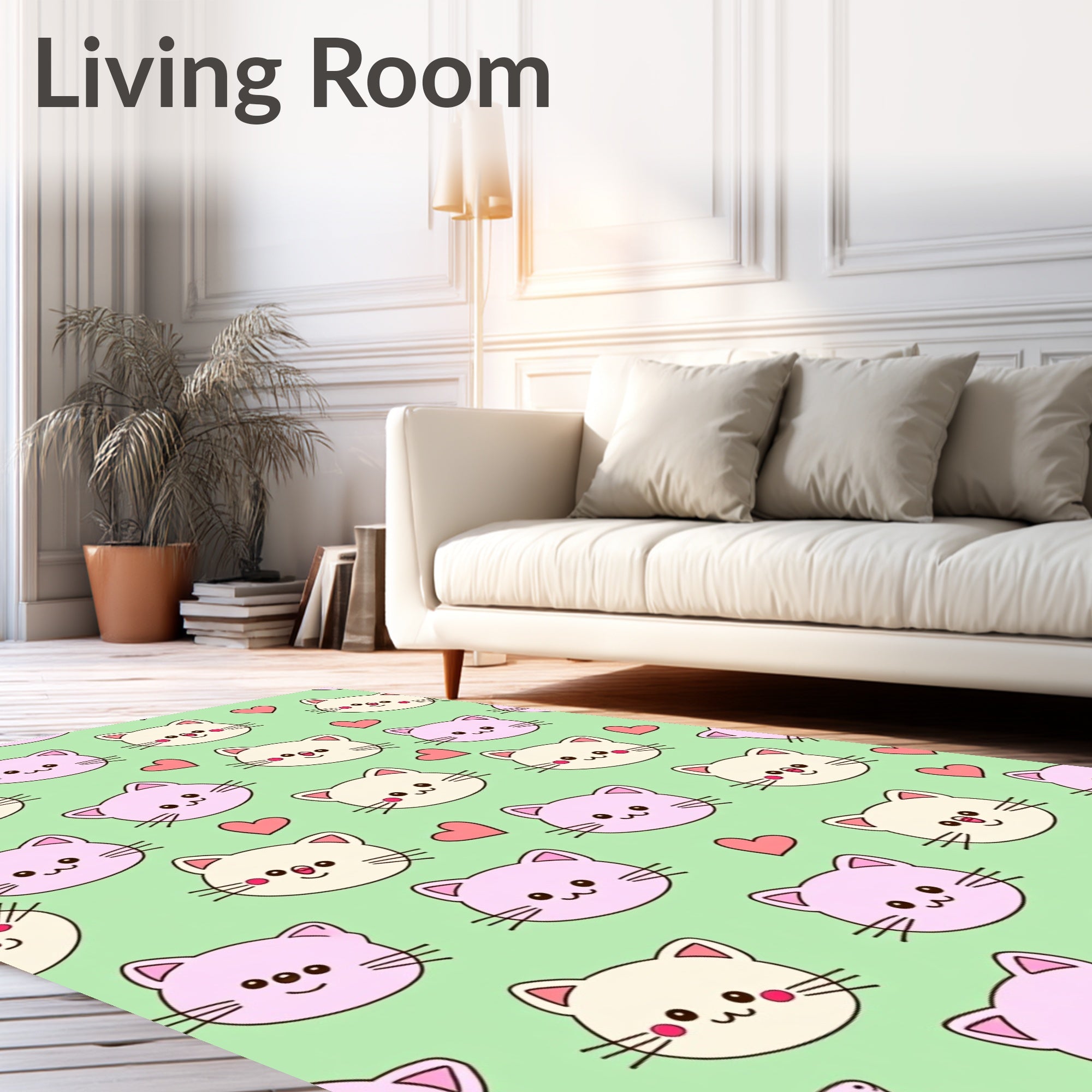 Kawaii Pink Cream Cat Hearts Rug