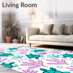 Whimsical Teal Turtle Coral Garden Rug