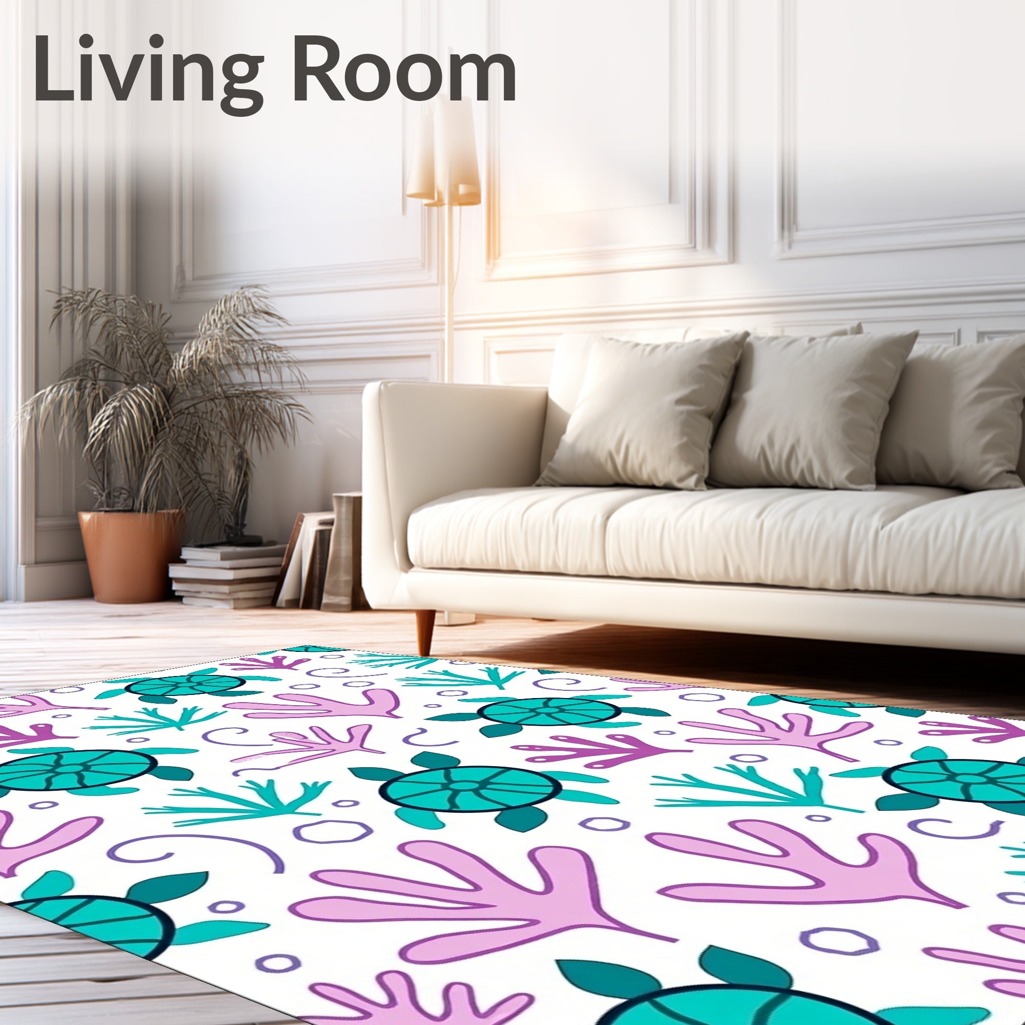 Whimsical Teal Turtle Coral Garden Rug