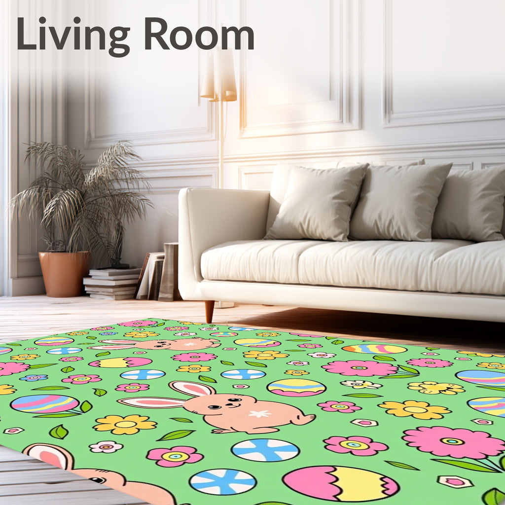 Playful Easter Bunny Egg Flower Meadow Rug