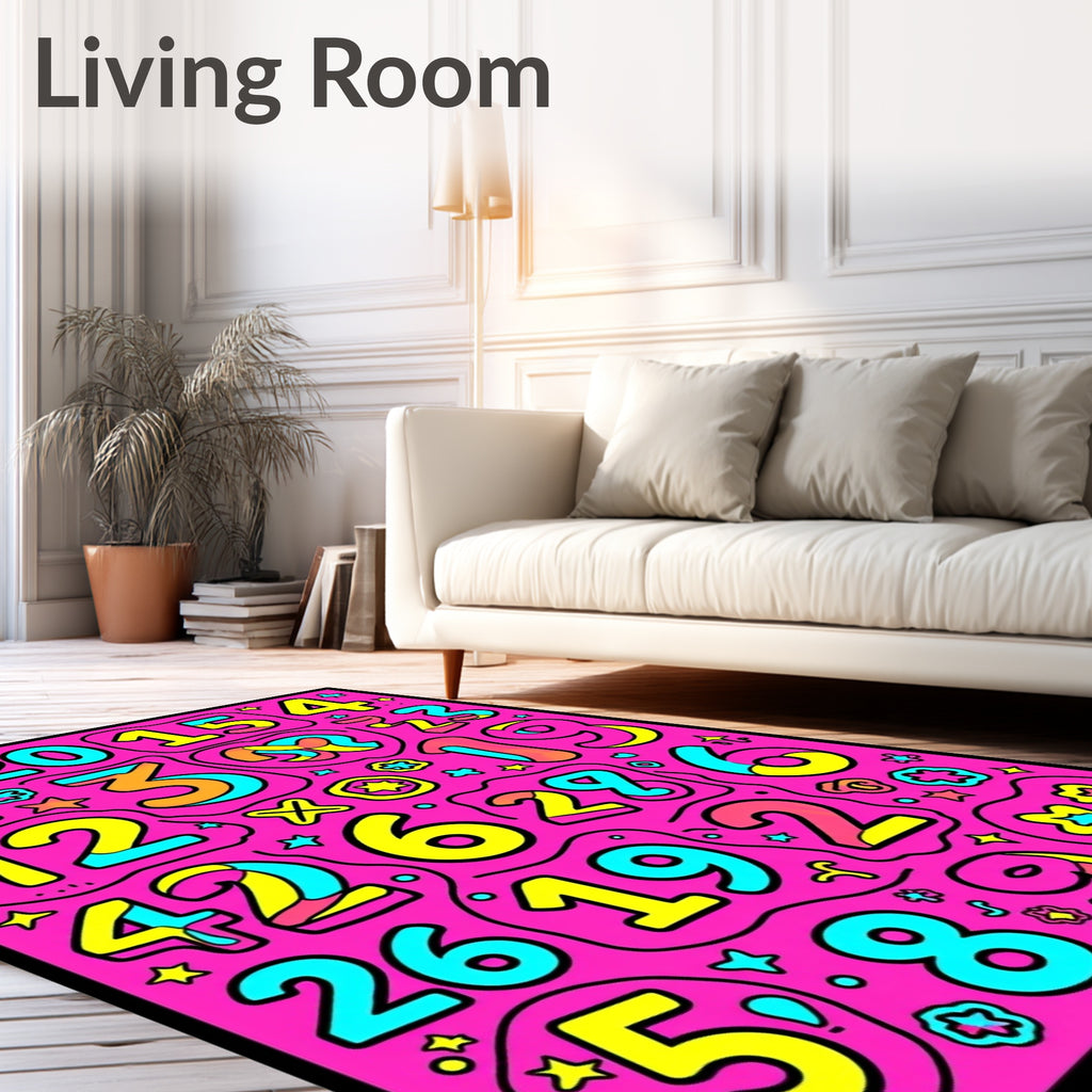 Vibrant Pink Number Cartoon Collage Rug