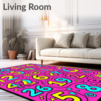 Vibrant Pink Number Cartoon Collage Rug