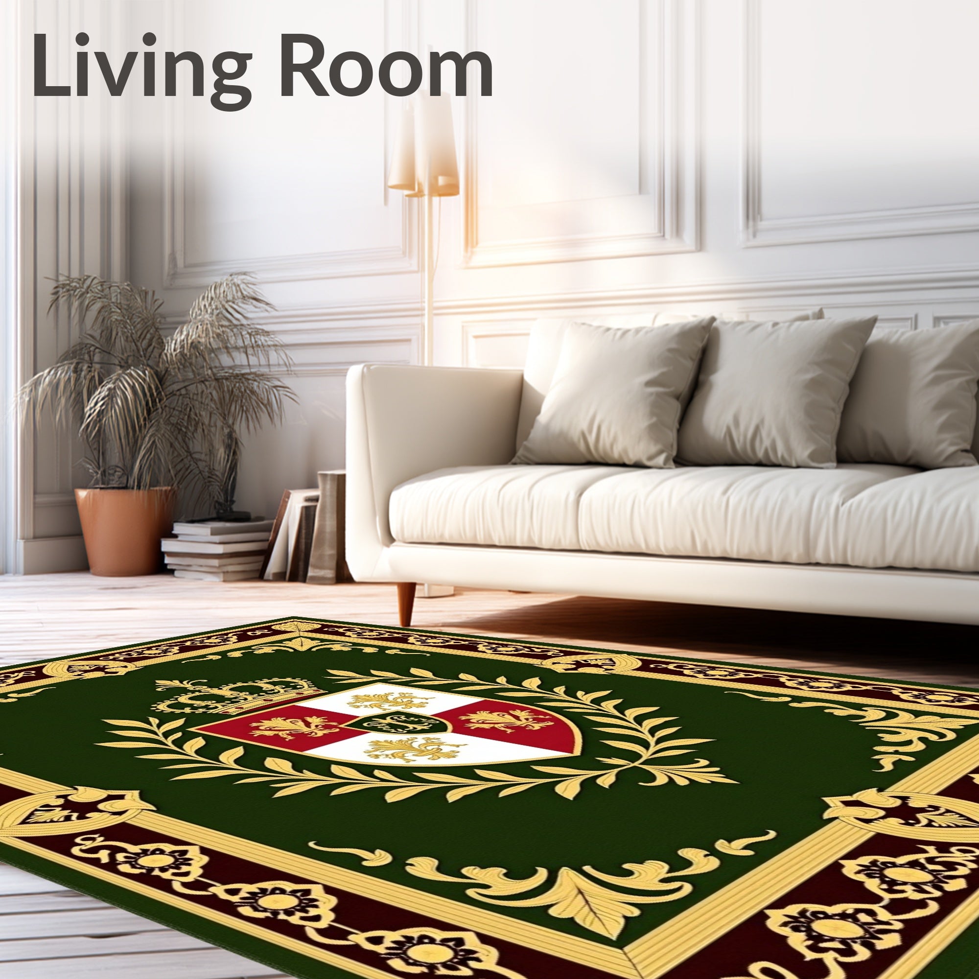 Regal Emerald Gold Crest Emblem Rug