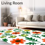 Cute Frogs Orange Flowers Green Leaves Rug