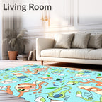 Coral Orange Whimsical Abstract Forms Rug