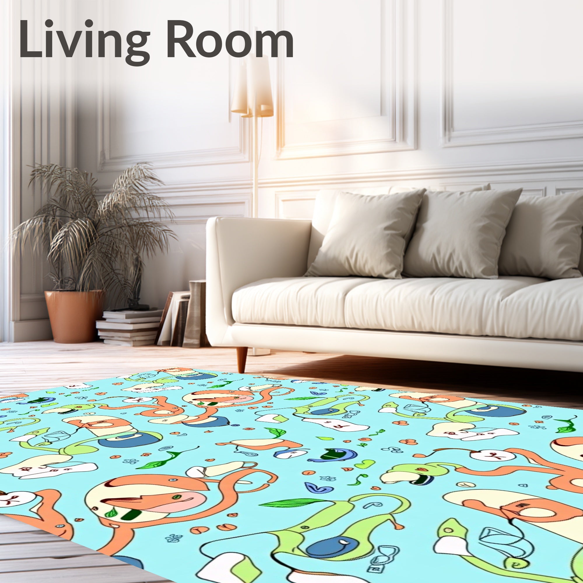 Coral Orange Whimsical Abstract Forms Rug