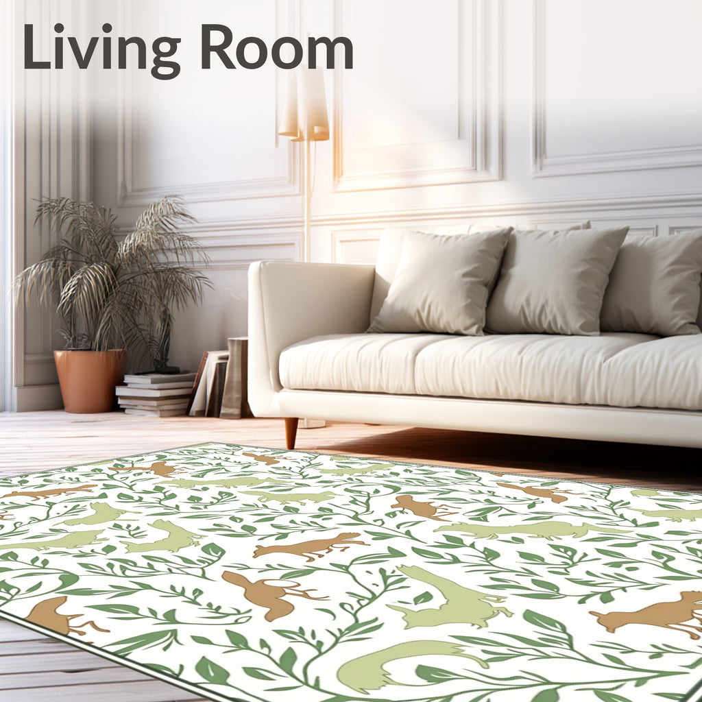 Woodland Creatures Green Vine Repeat Rug