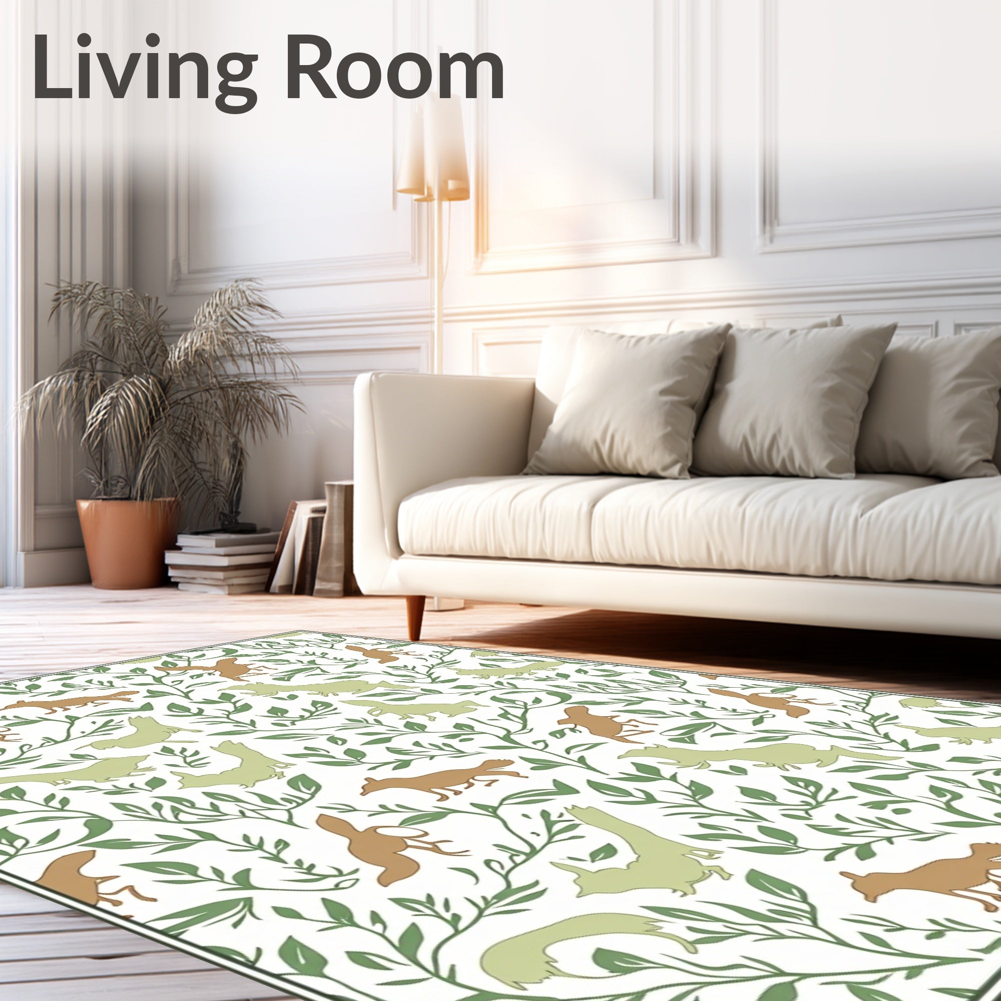 Woodland Creatures Green Vine Repeat Rug