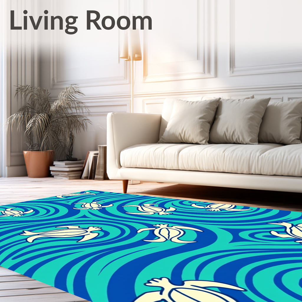 Sea Turtle Swirl Aqua Blue Rug