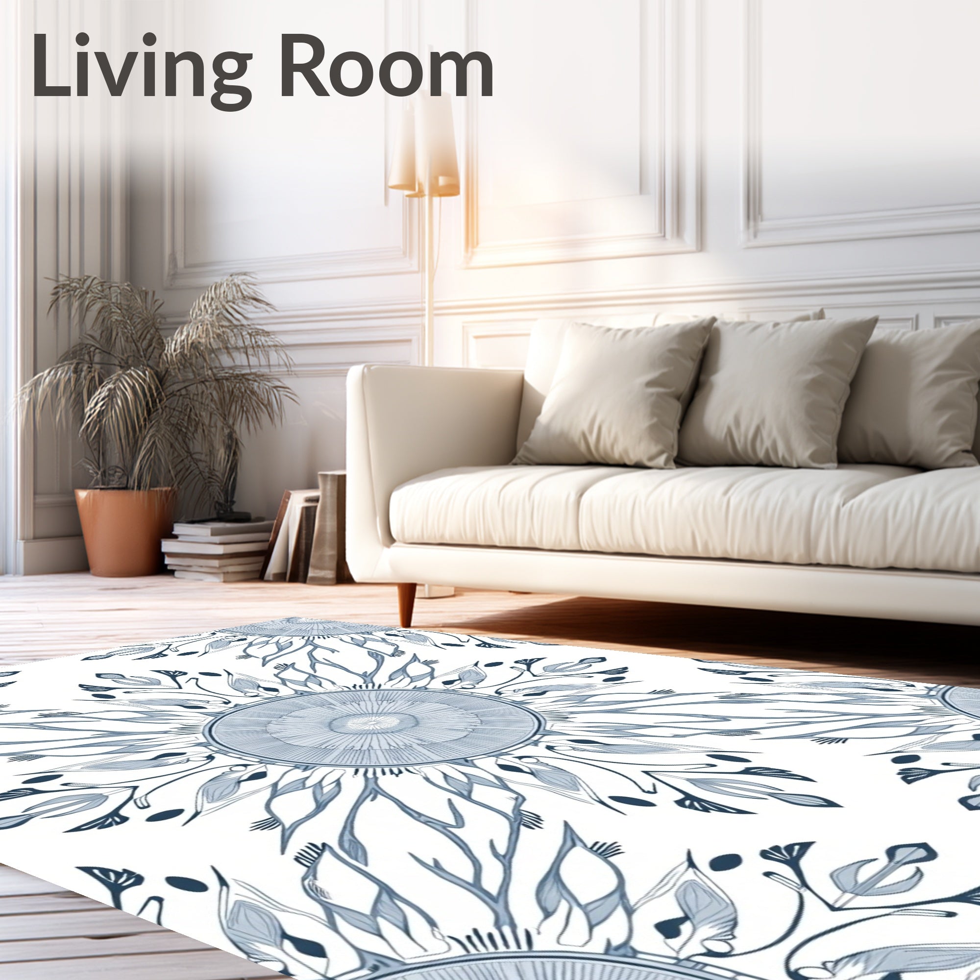 Delicate Blue Floral Sunburst Artwork Rug