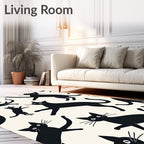 Whimsical Black Cats Cream Background Rug