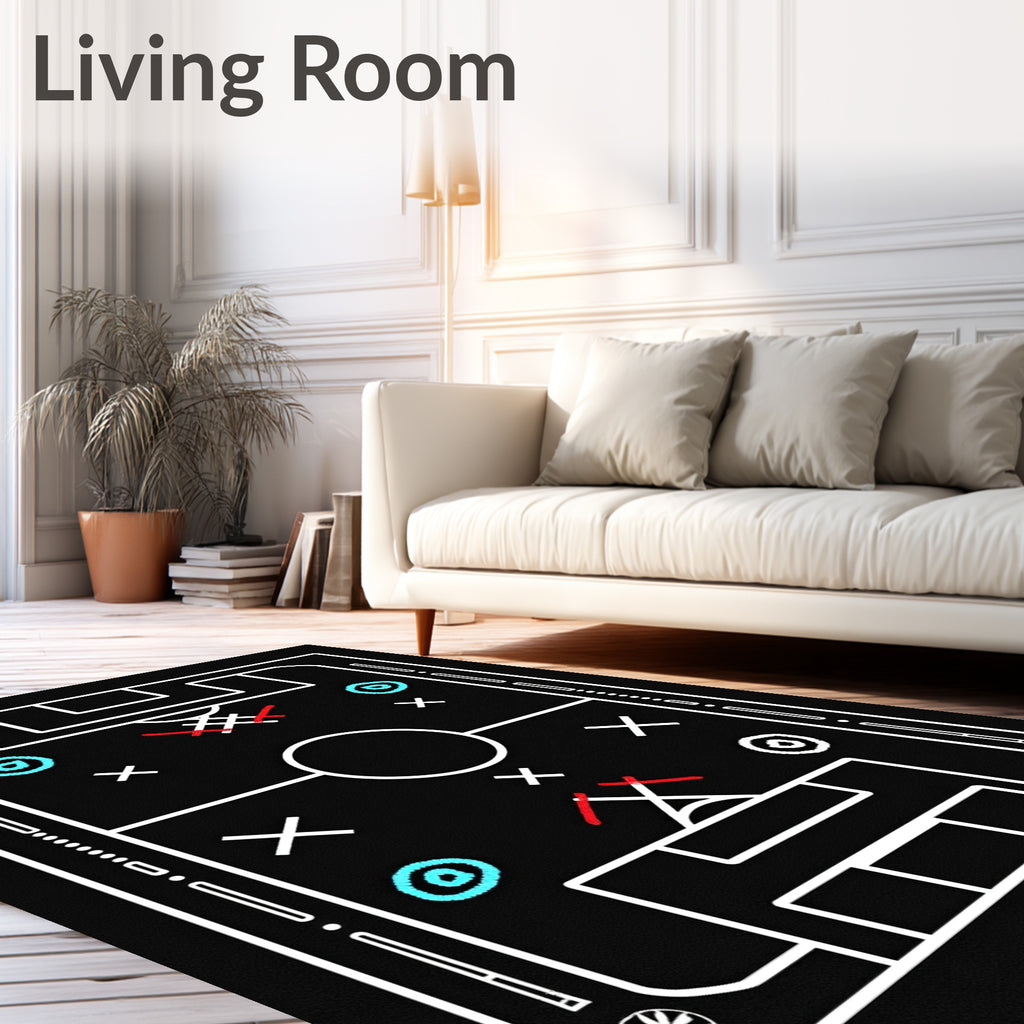 Black Soccer Strategy Board Rug