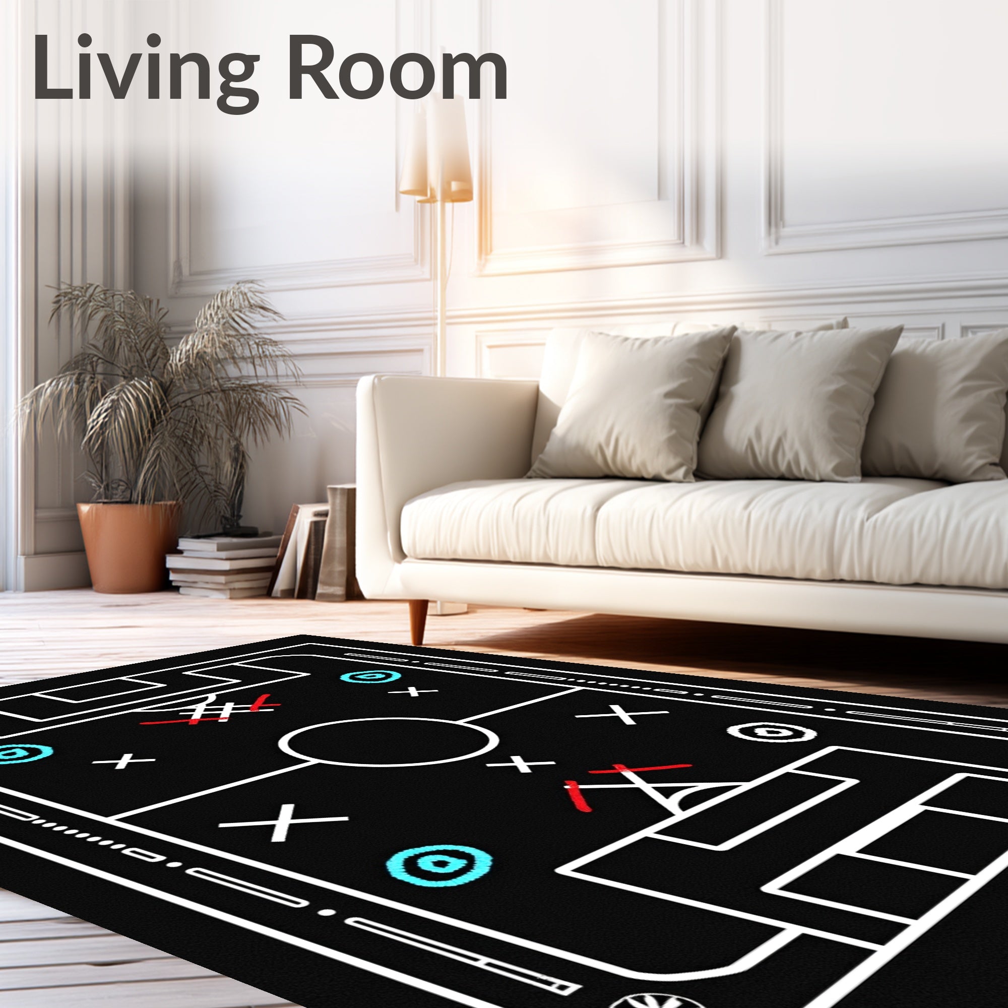 Black Soccer Strategy Board Rug