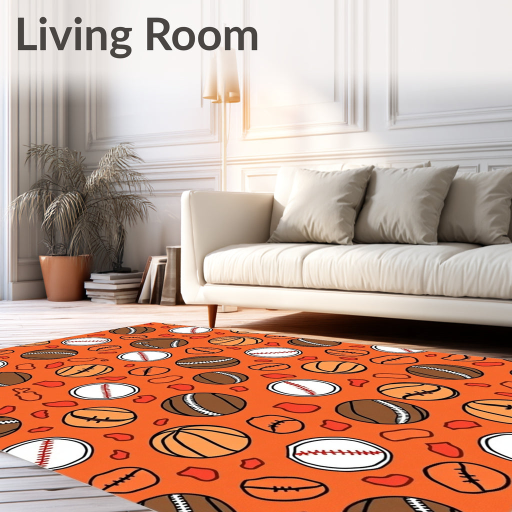 Orange Baseball and Basketball Balls Rug
