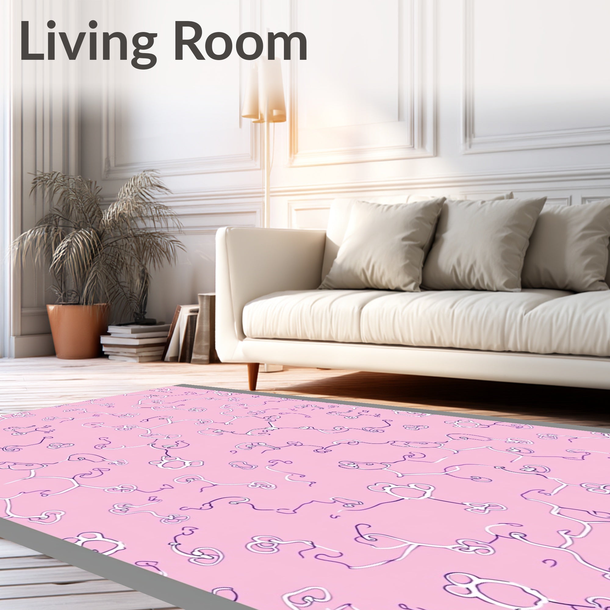 Pink Whimsical Line Art Whimsical Vines Rug