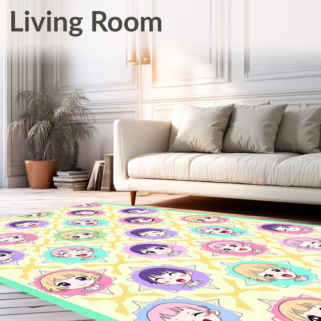 Cute Anime Child Starburst Pastel Collage Rug
