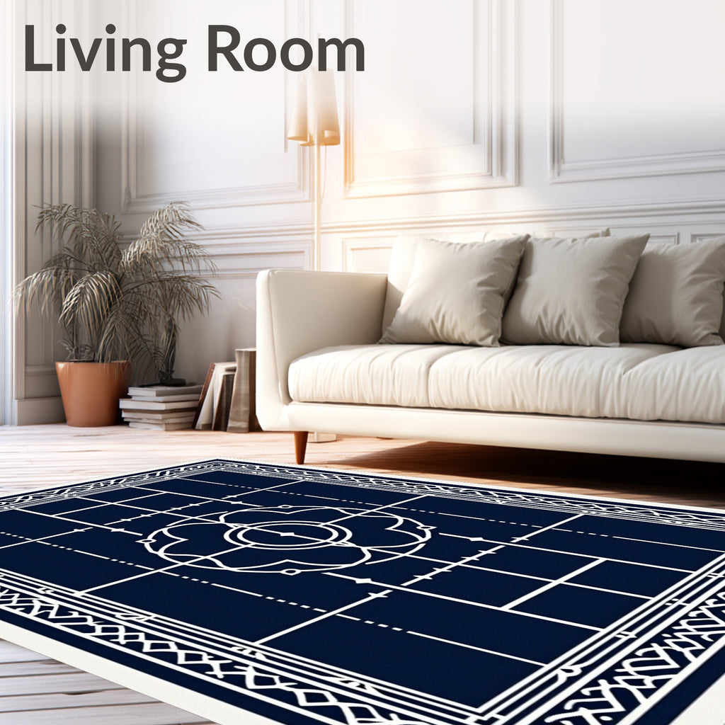 Deep Navy Geometric Mandala Outline Rug