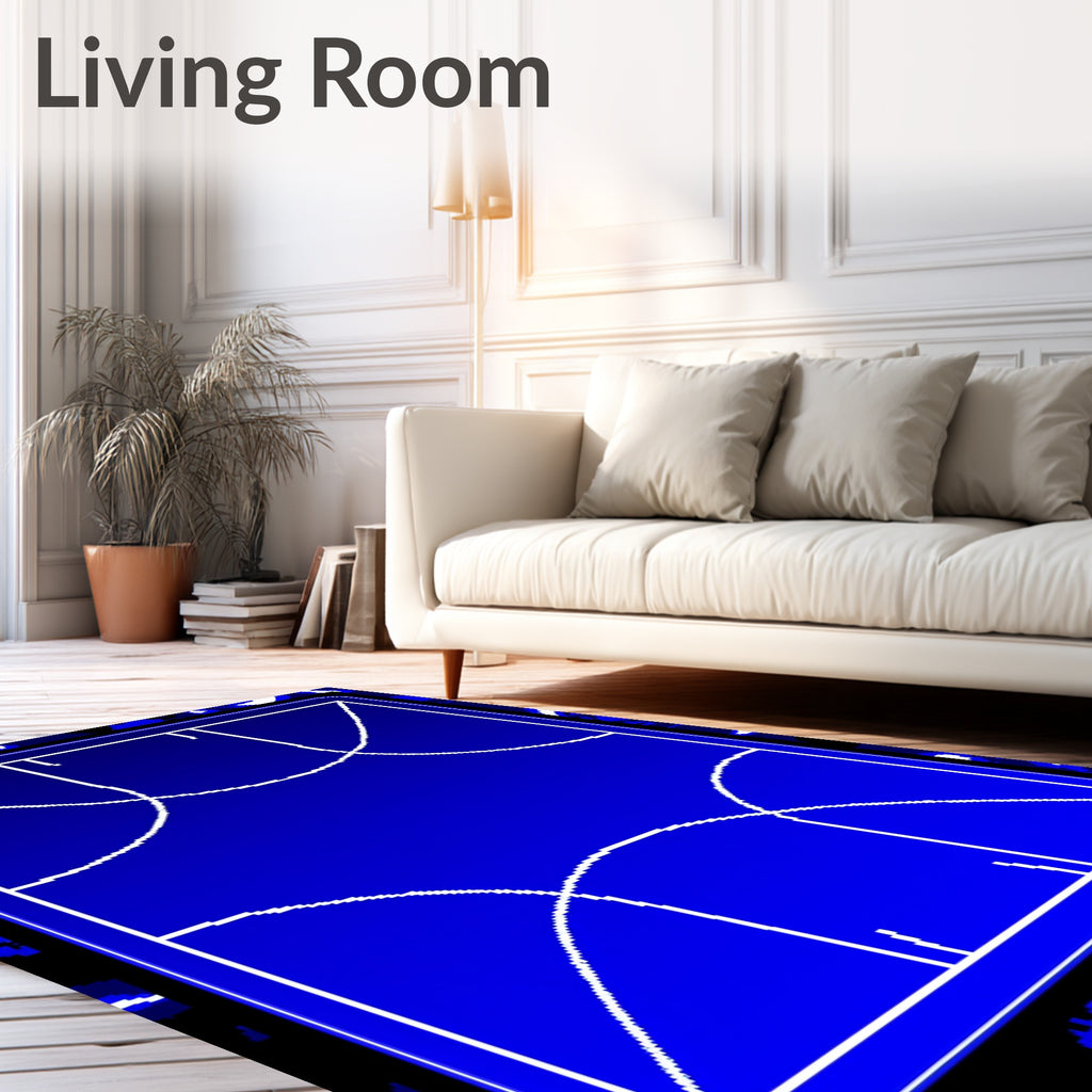 Deep Blue Geometric Court Rug