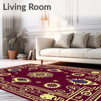 Maroon and Gold Sun Mandala Border Rug