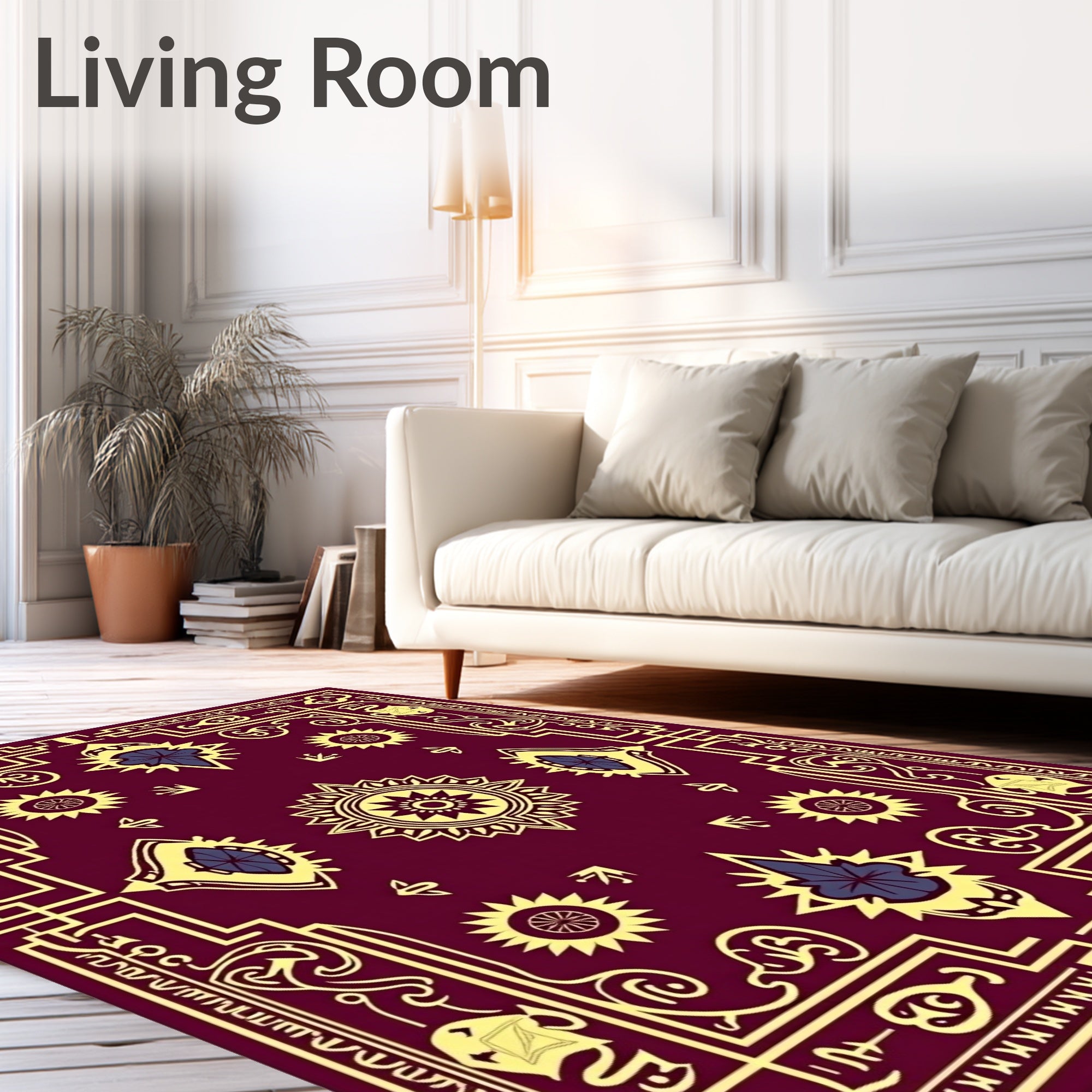 Maroon and Gold Sun Mandala Border Rug