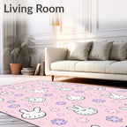 Cute Pink Bunny Flower Collage Rug