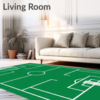 Soccer Field Green White Geometric Grid Rug