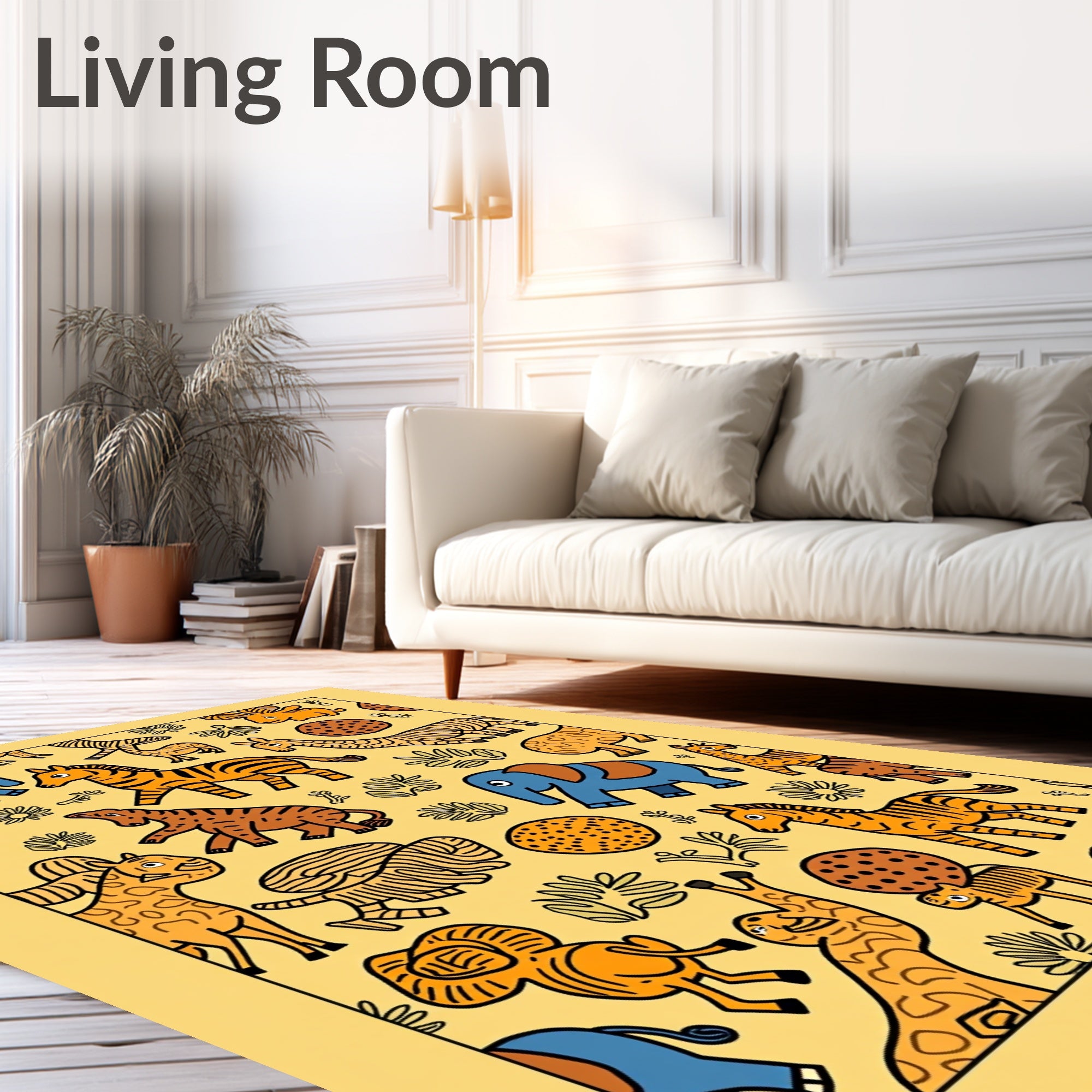 Playful Safari Animals Yellow Scatter Rug