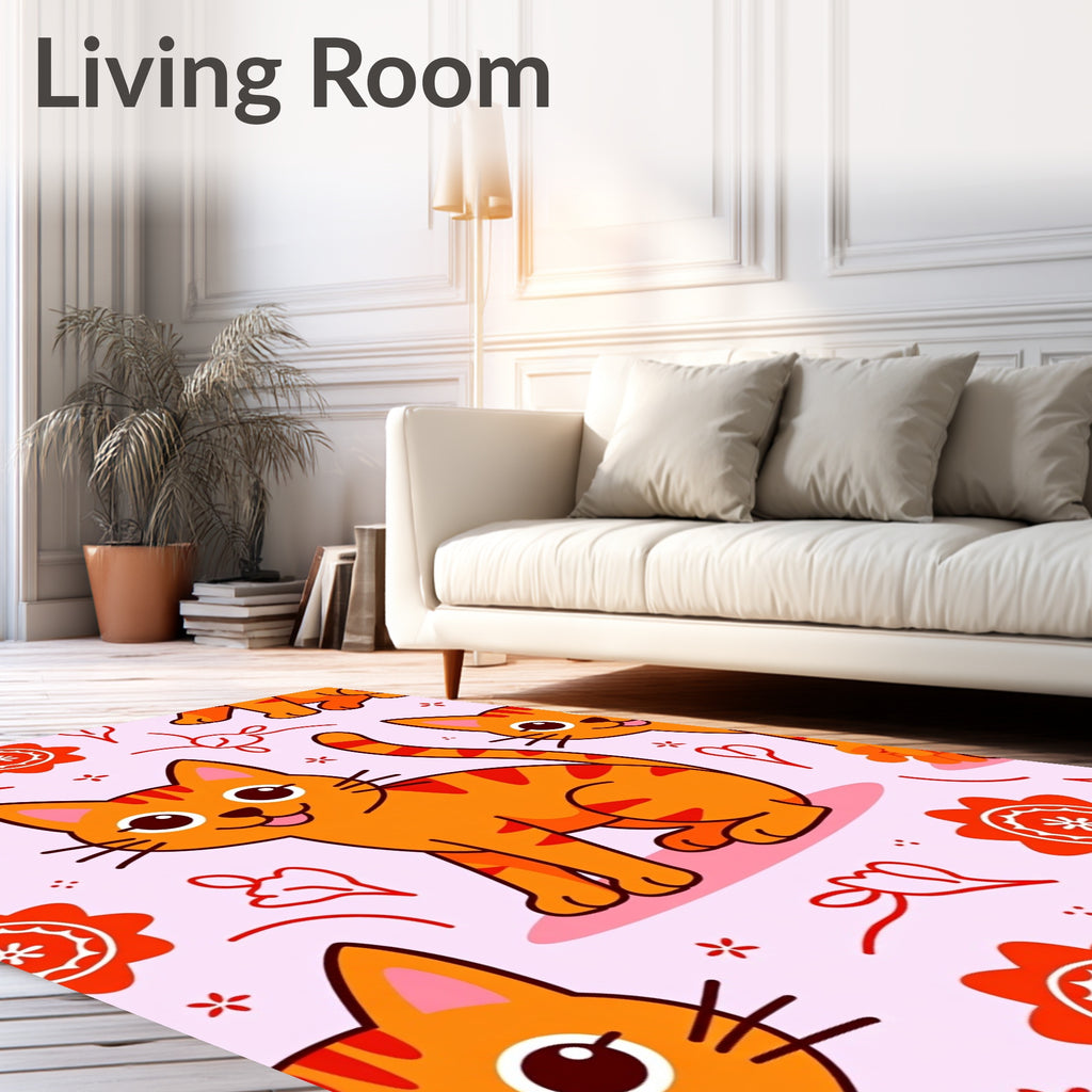 Orange Tabby Cat Floral Whimsy Rug