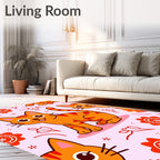 Orange Tabby Cat Floral Whimsy Rug