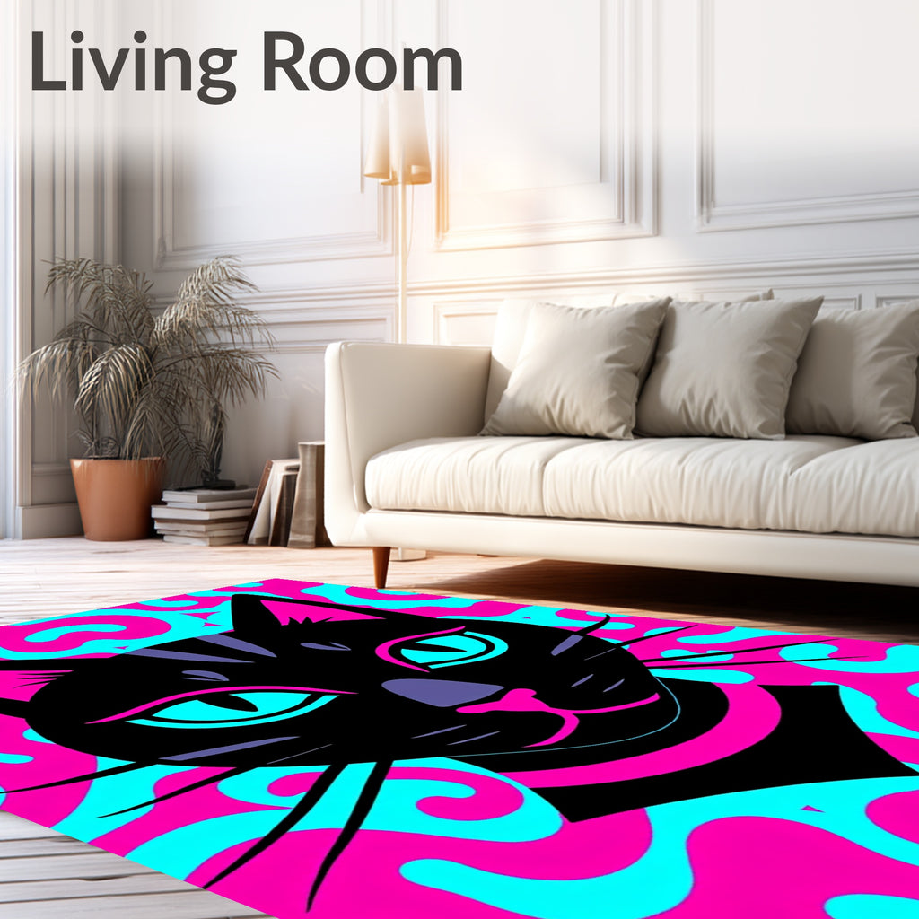 Retro Black Cat Swirl Rug
