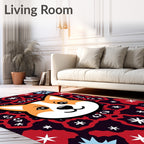 Orange Corgi Face Red Starburst Background Rug
