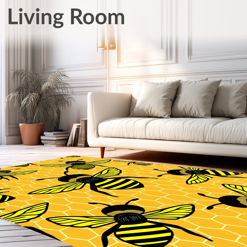 Yellow Honeycomb Bee Garden Rug