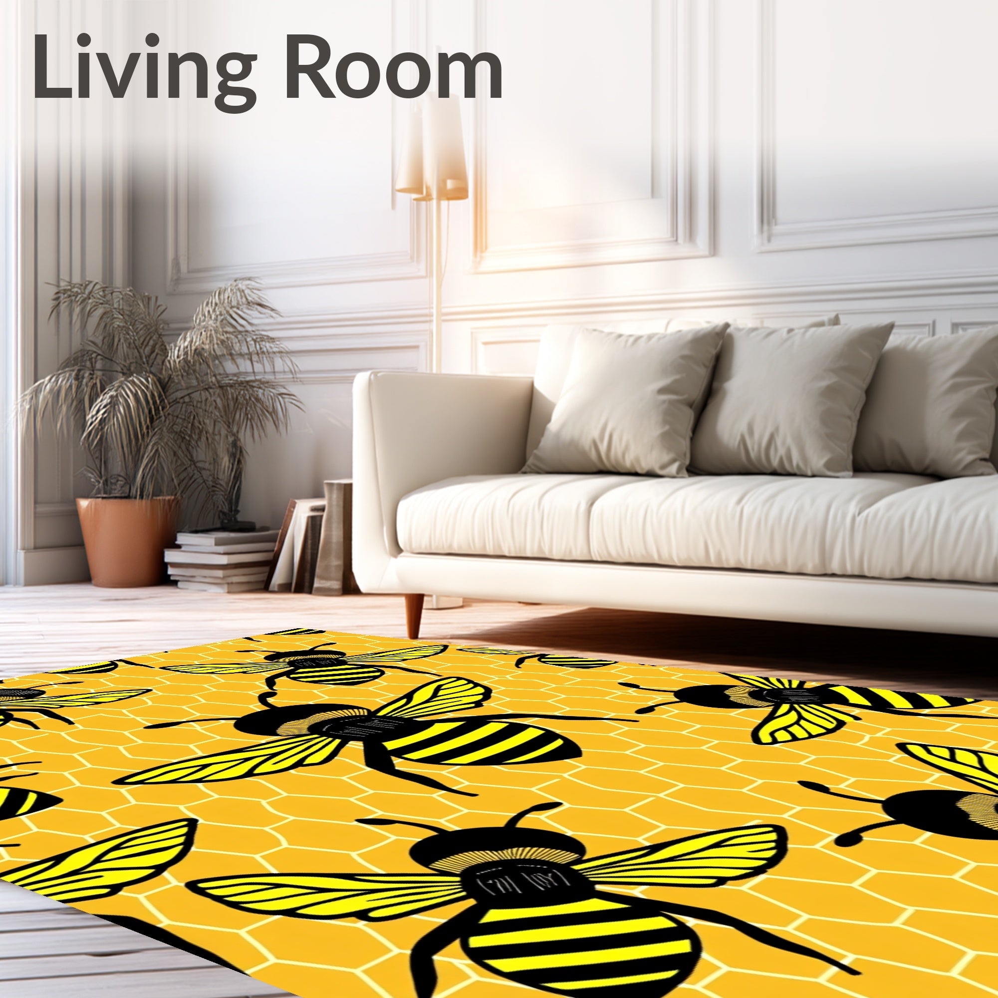 Yellow Honeycomb Bee Garden Rug