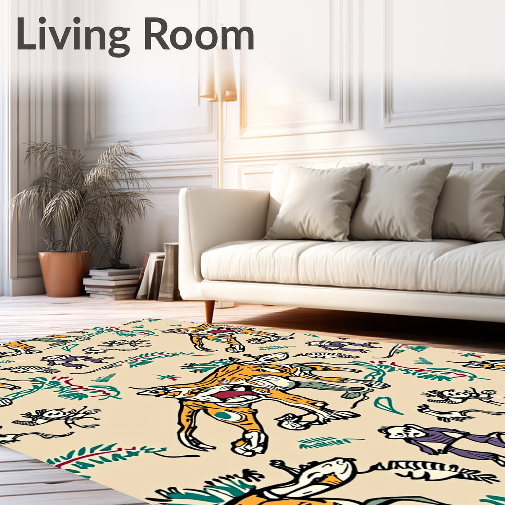 Whimsical Tiger And Monkey Meadow Rug