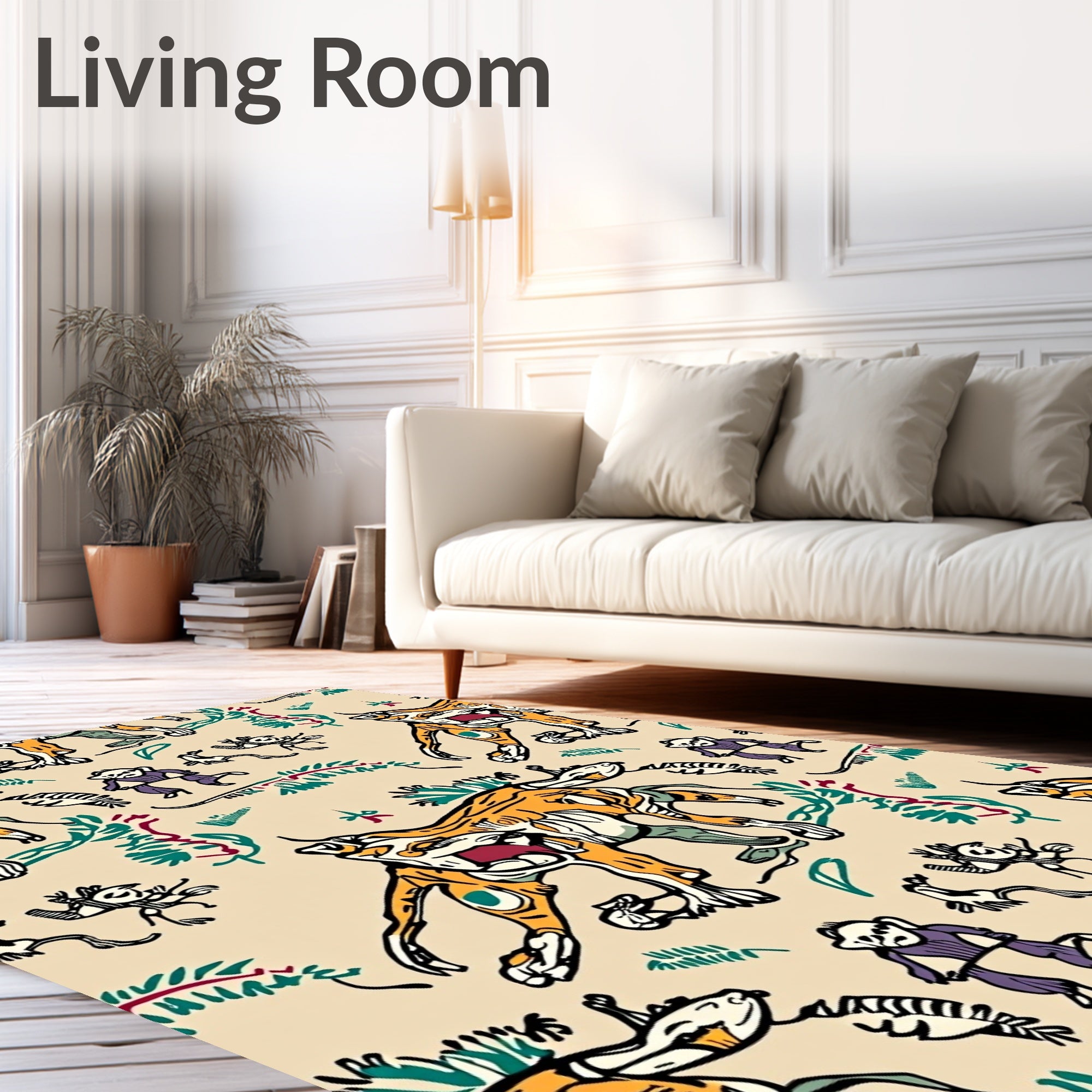Whimsical Tiger And Monkey Meadow Rug