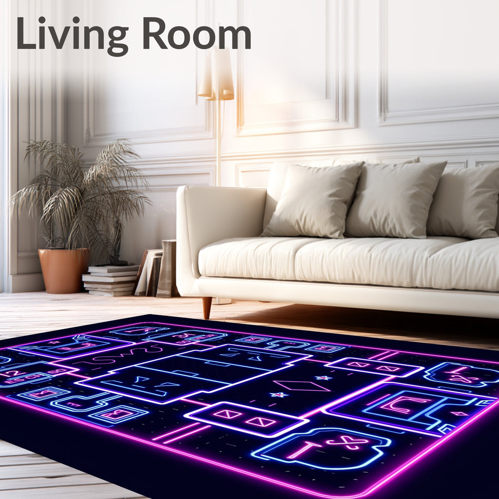 Neon Cyberpunk Blueprint Square Rug