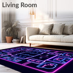 Neon Cyberpunk Blueprint Square Rug