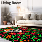 Vibrant Skull Floral Vine Statement Rug