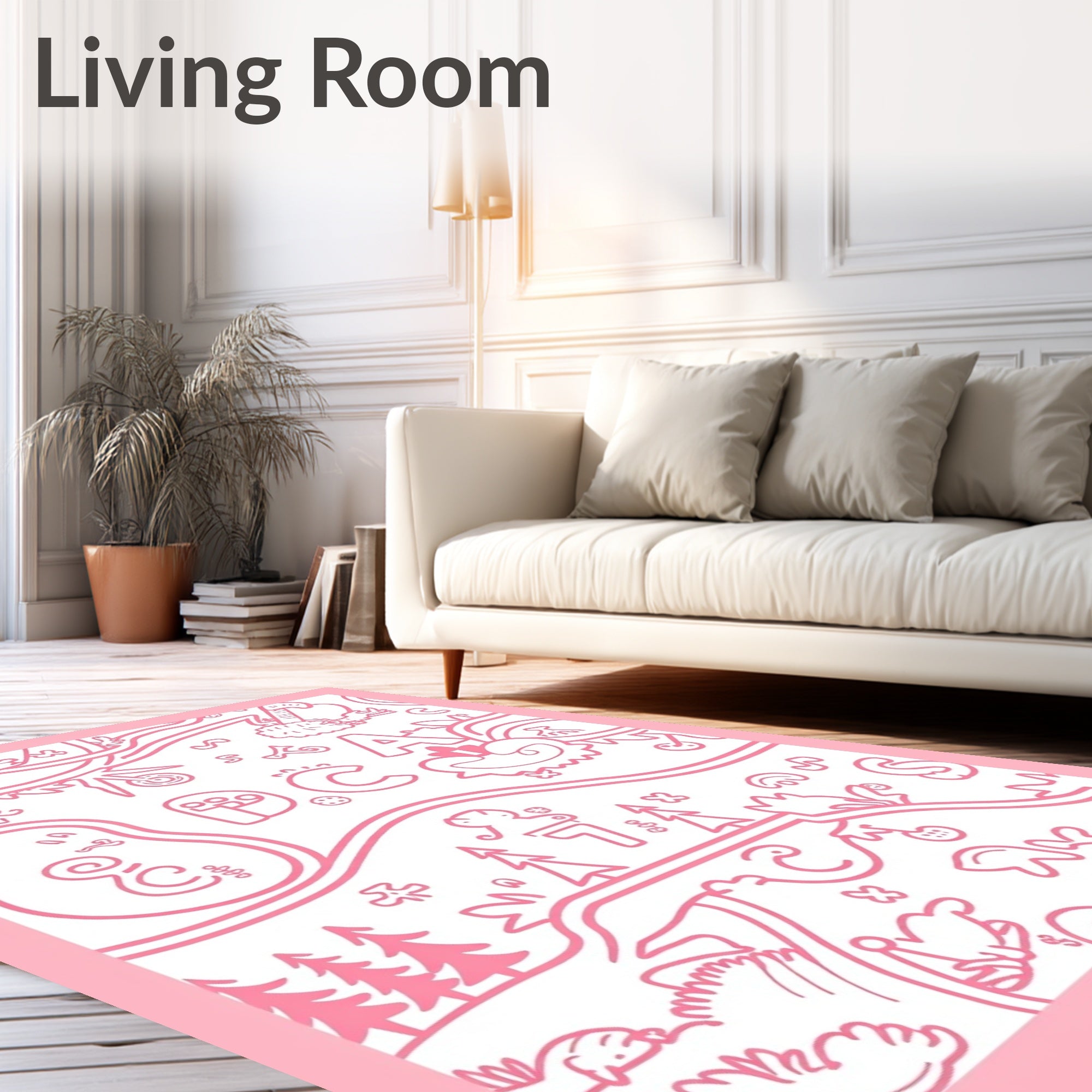 Whimsical Pink Cartoon Landscape Alphabet Rug
