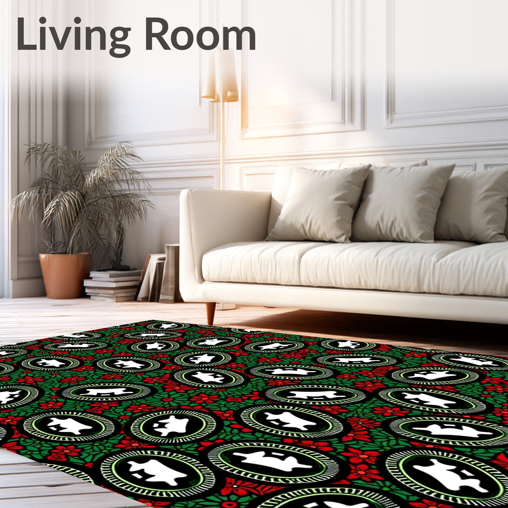 Vintage Green Red Floral Oval Medallions Rug