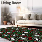 Vintage Green Red Floral Oval Medallions Rug
