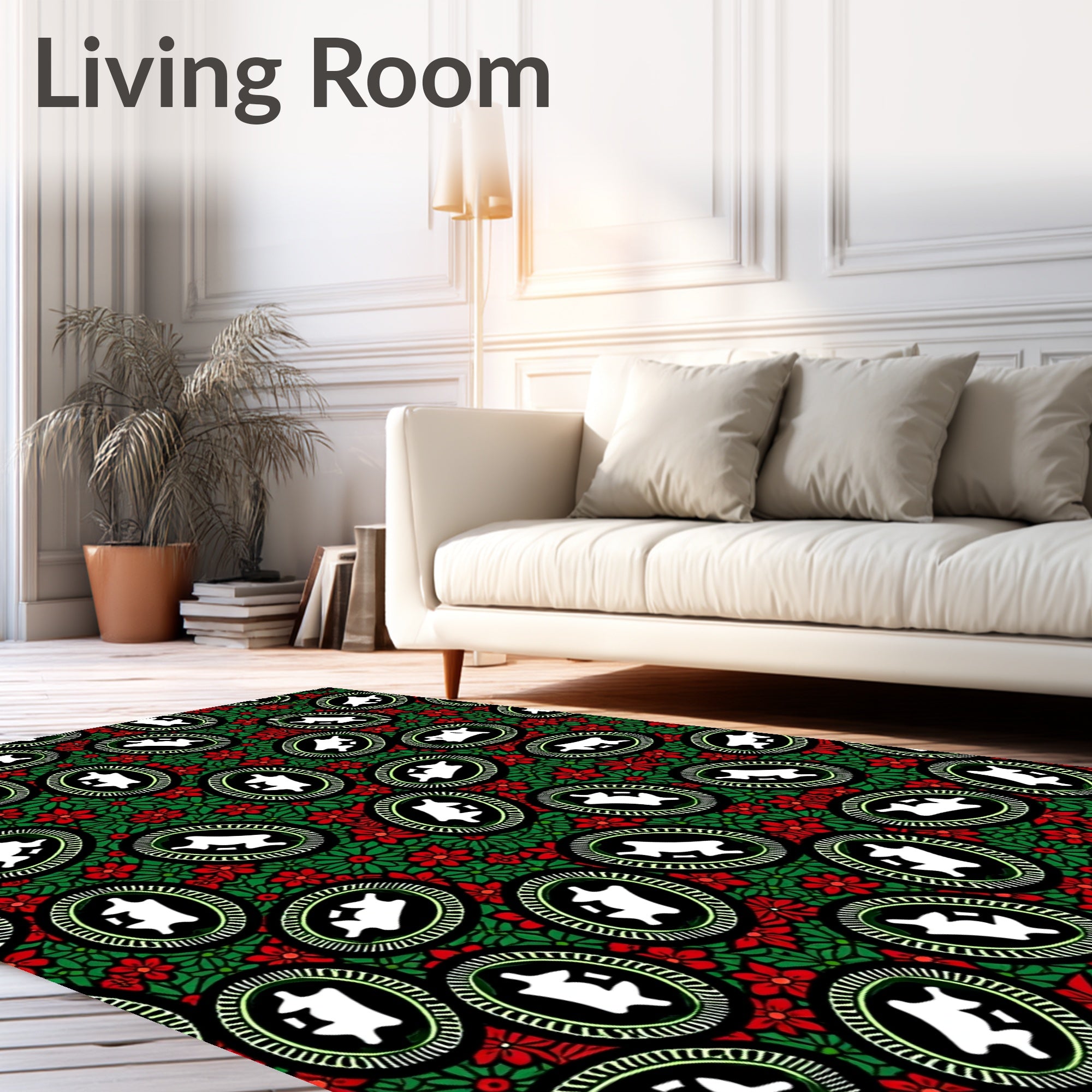 Vintage Green Red Floral Oval Medallions Rug