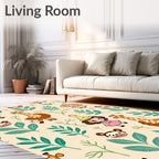Cartoon Giraffes Monkeys Cute Girls Jungle Foliage Rug