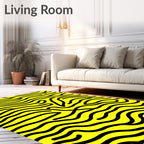 Yellow Black Abstract Curved Lines Rug