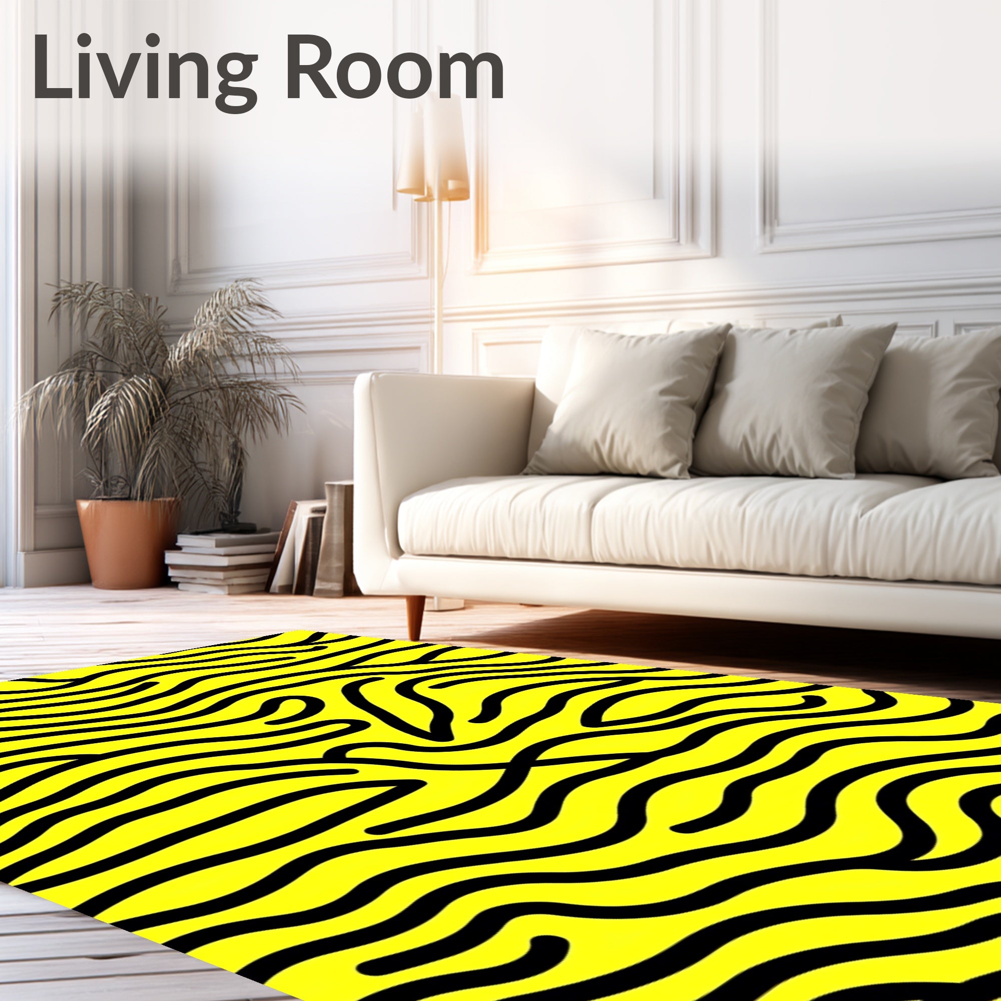 Yellow Black Abstract Curved Lines Rug
