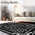 Black White Ornate Scrollwork Art Nouveau Rug